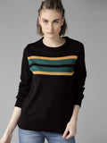 Lifestyle Co Women Black & Yellow
Striped Sweater