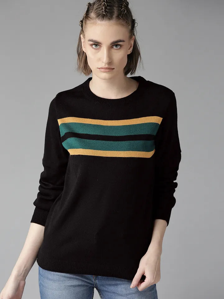Lifestyle Co Women Black & Yellow
Striped Sweater
