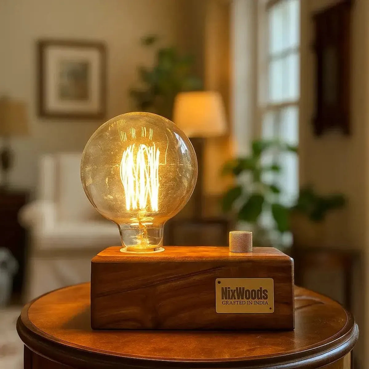 Edison Bulb Rose Wood Table Lamp - Brown